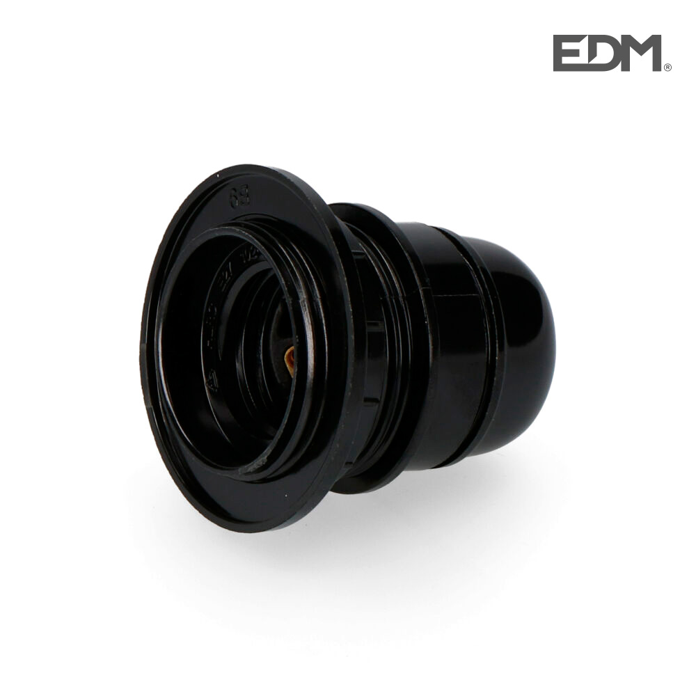 Casquilho com Semi-Rosca E27 + Anilha (Embalado) Preto Edm