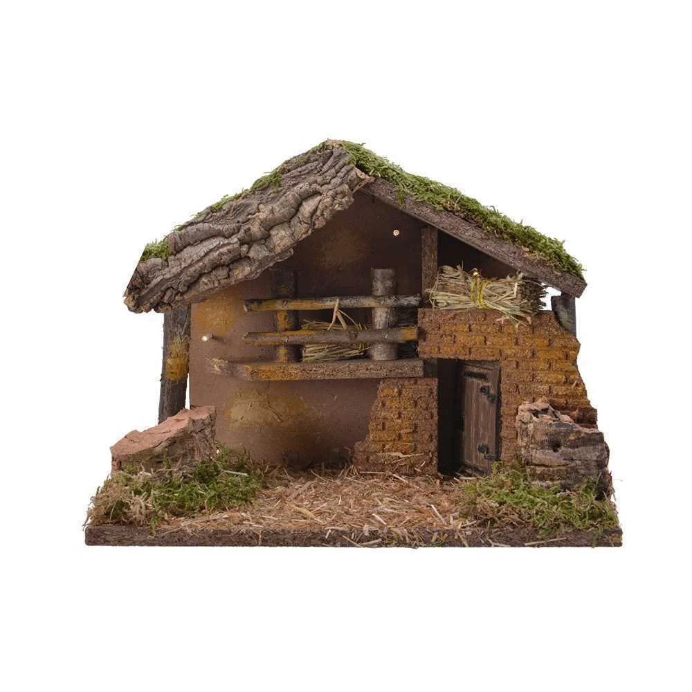 Casa para Presépio com LED e Musgo 30x17x21cm
