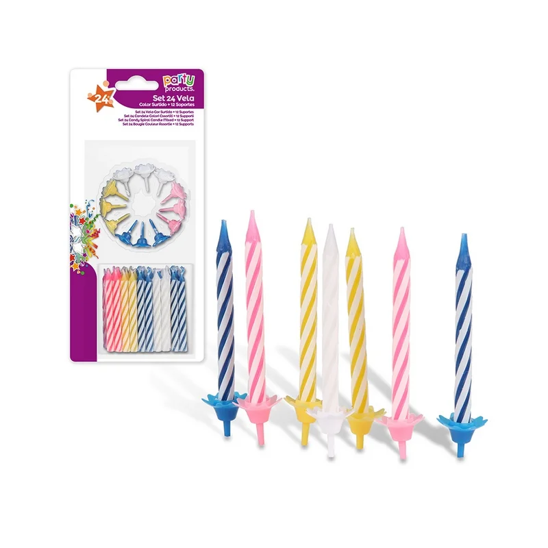 Pack 24ud Velas + 12 Suporta Cores Sortidas