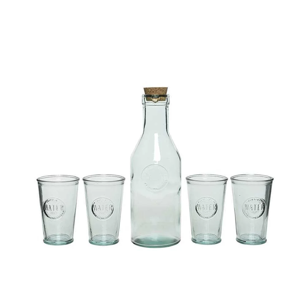 Set De Garrafa E 4 Copos De Cristal Reciclado.