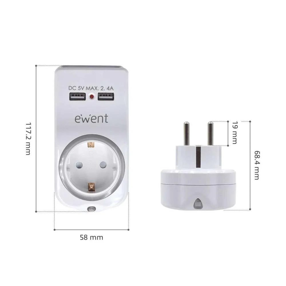 Tomada Parede com 2 Portos USB Ewent EW1225 16A