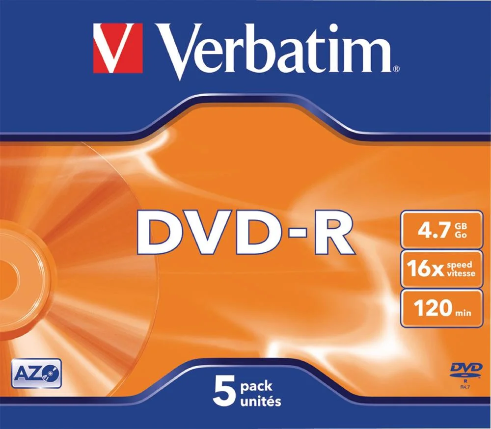 1x5 Verbatim Dvd-R 4,7gb 16x Speed, Jewel Cover