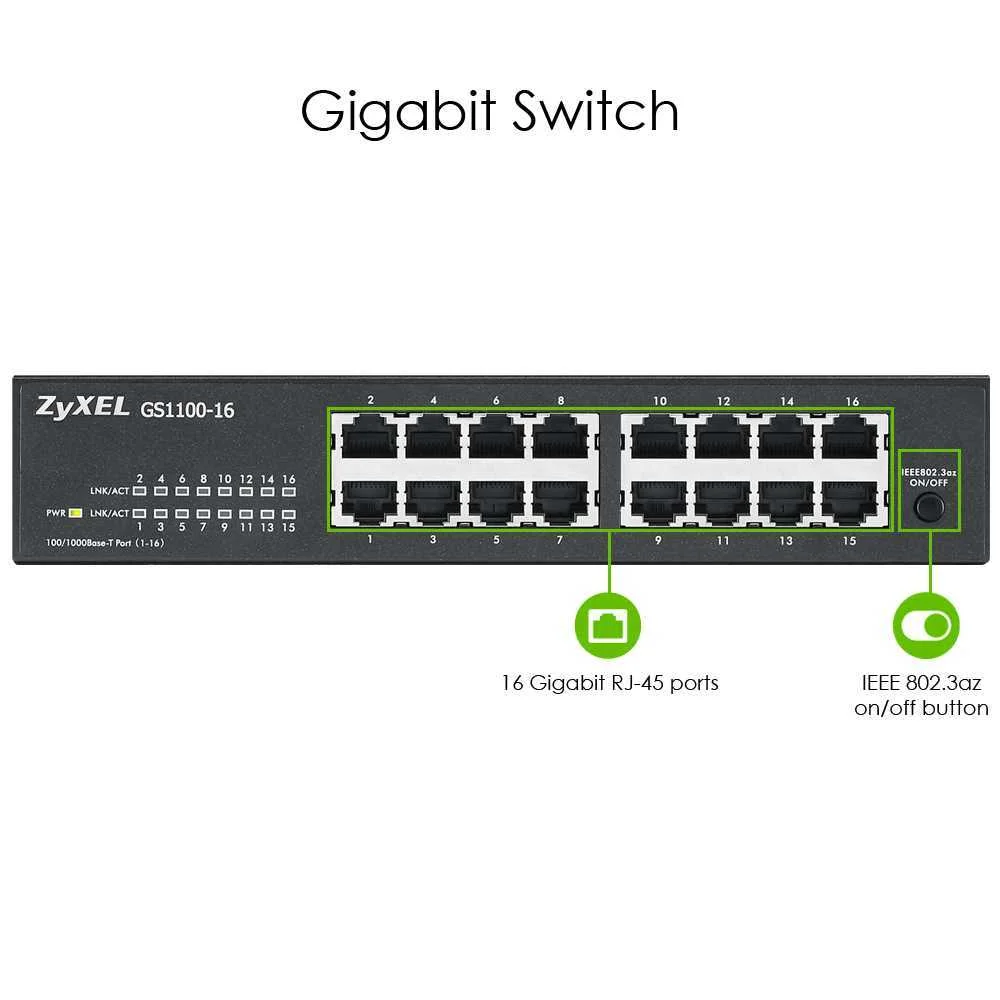 Zyxel Gs1100-16 No Administrado Gigabit Ethernet .