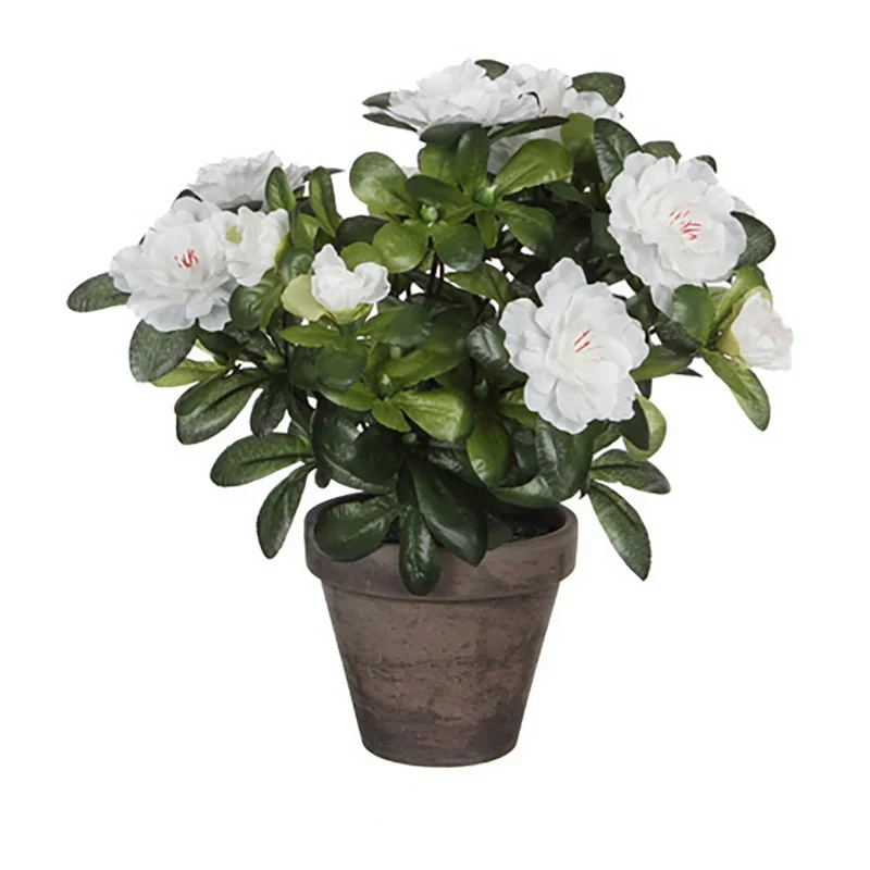 Azálea Artificial Branca Em Vaso Cinzento - 11,5cm