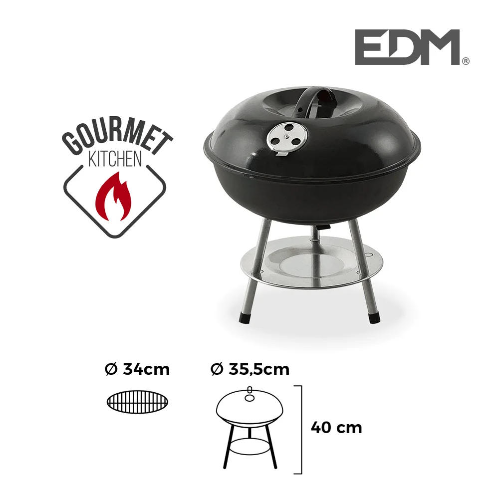 Churrasqueira Preto 35,5cm 3 Pernas Edm