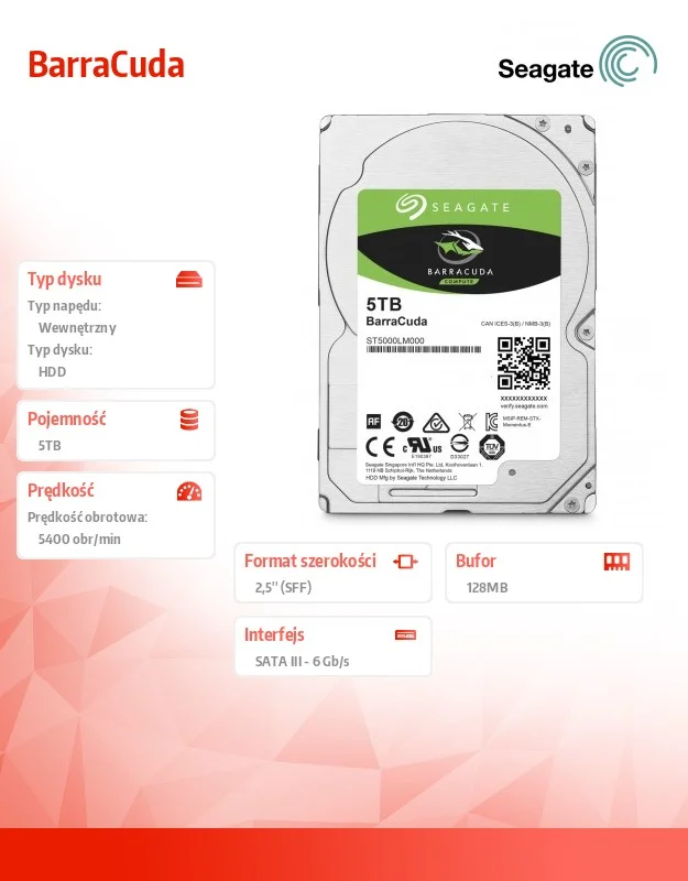 Seagate 6.3cm (2.5")   5tb Sata3 Barracuda 5400 128mb 15mm Intern