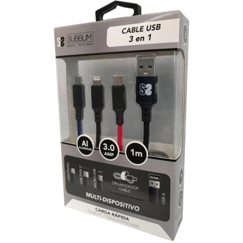Subblim Premium Cable 3in1 (Micro Usb+Type C+Ligh.