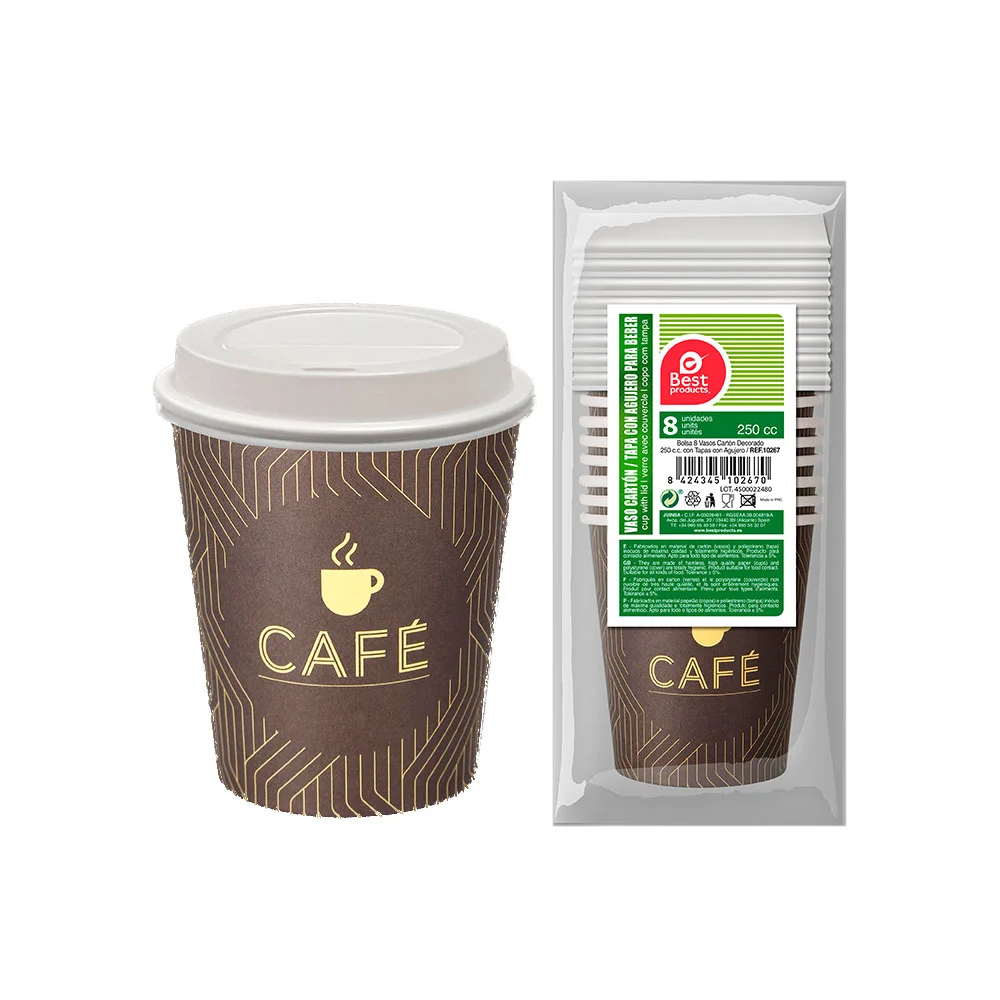 Saco 8 Unid. Copos Cafe+Tampa com Furo 250cc Best Products Green