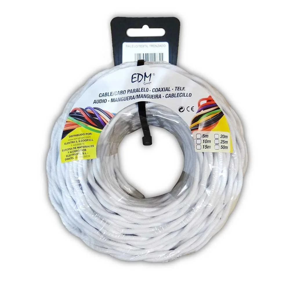 Cabo Paralelo Têxtil Trançado 2x2,5mm Branco 5mts