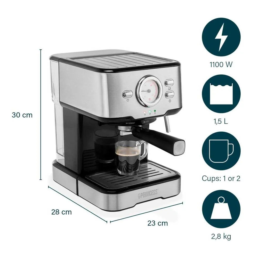 Princess Maquina Cafe Expresso 1100w 20bar 1,5lt .