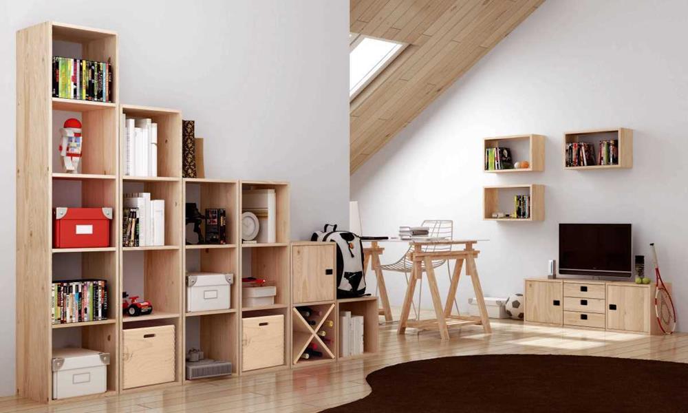 Estante Modular 2 Cubos Dinamic Pinho Maciço Asti.