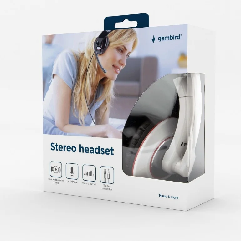 Auriculares Estéreo, Branco Brilhante