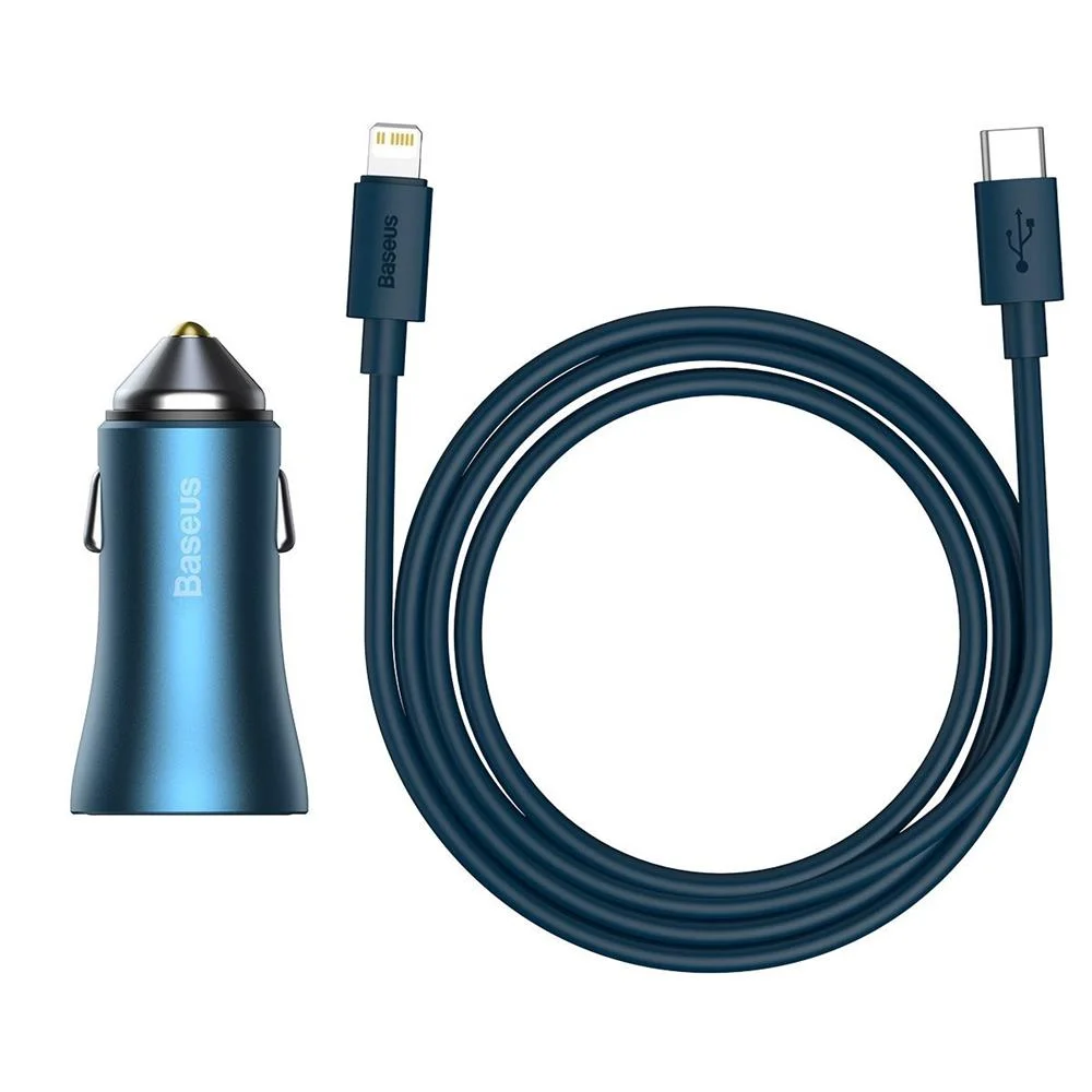 Carregador de Carro Baseus Usb e Usb-C 3a Azul