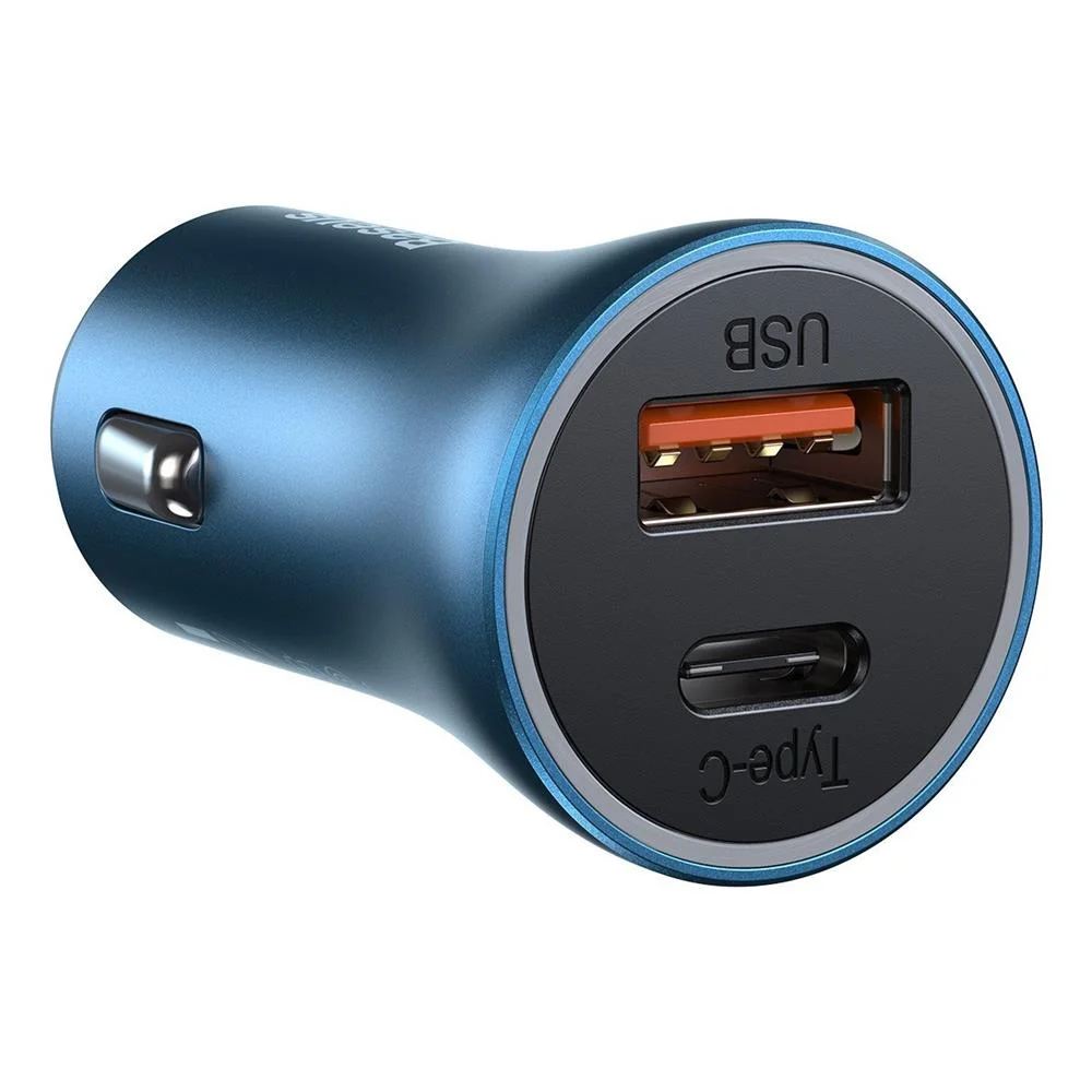 Carregador de Carro Baseus Usb e Usb-C 3a Azul