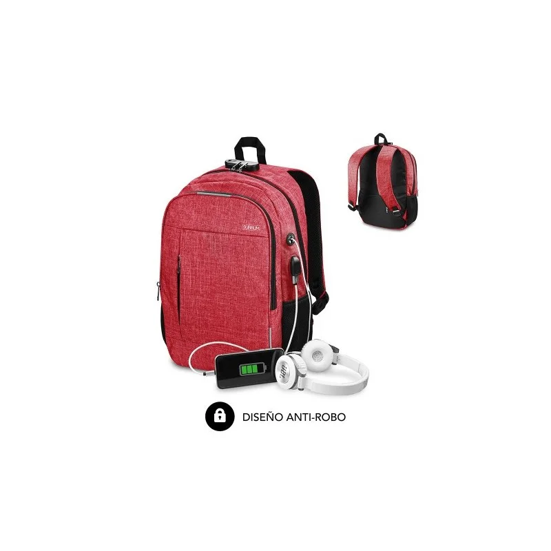Mochila Subblim Urban Lock para Portátiles Hasta 16"/ Puerto Usb/ Antirrobo/ Rojo