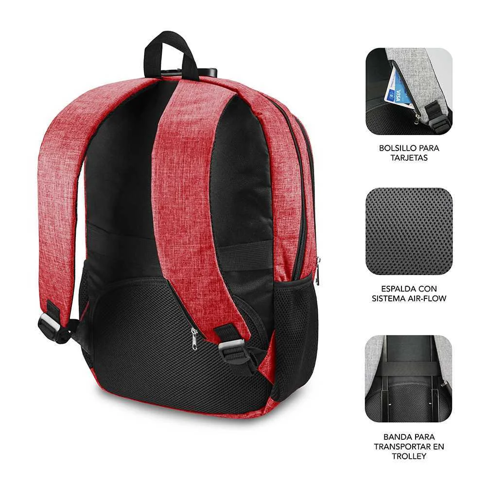 Mochila Subblim Urban Lock para Portátiles Hasta 16"/ Puerto Usb/ Antirrobo/ Rojo