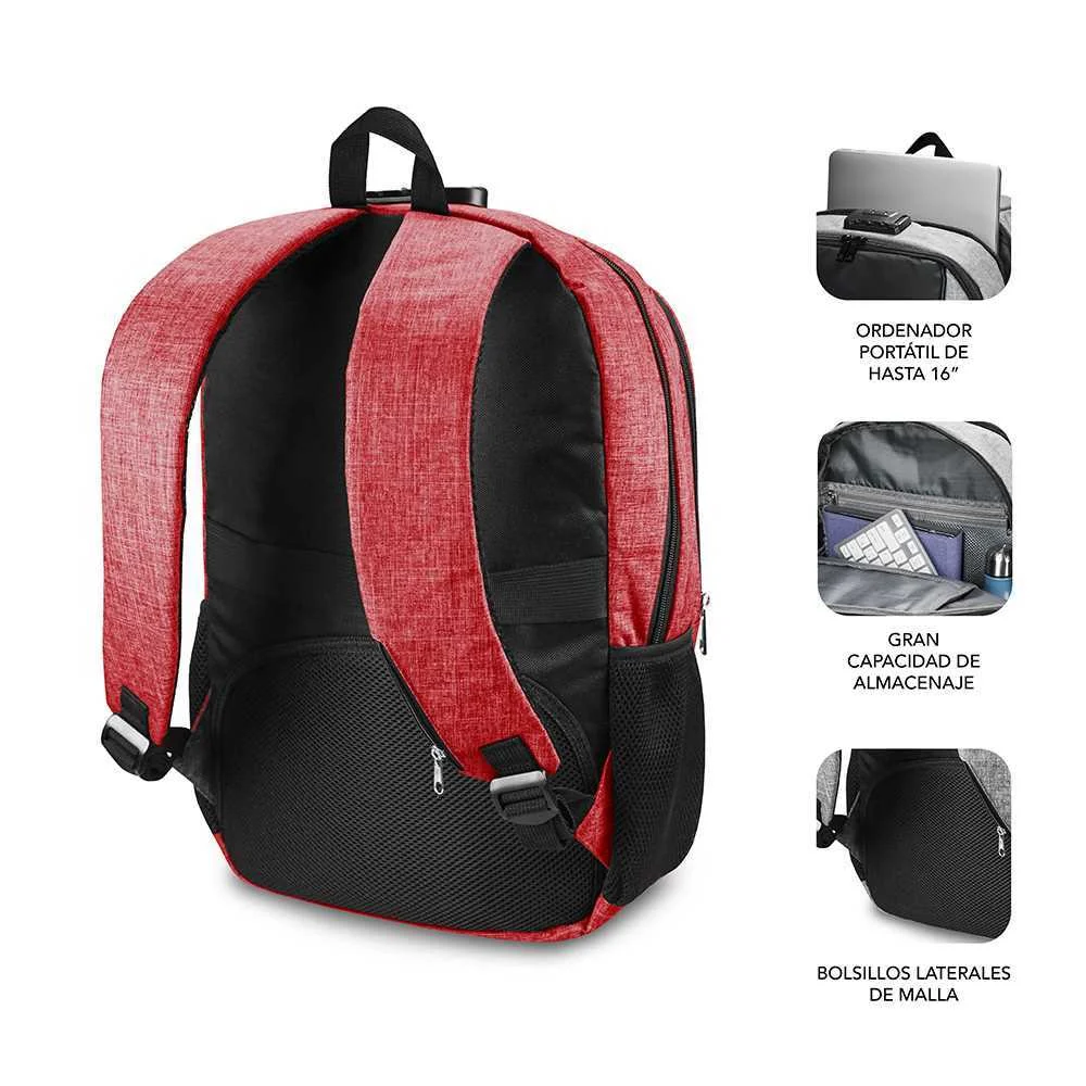 Mochila Subblim Urban Lock para Portátiles Hasta 16"/ Puerto Usb/ Antirrobo/ Rojo