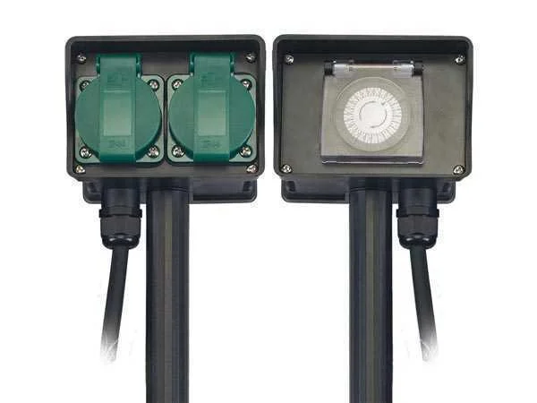 Ficha Dupla P/ Jardim C/ Temporizador P/ Exterior