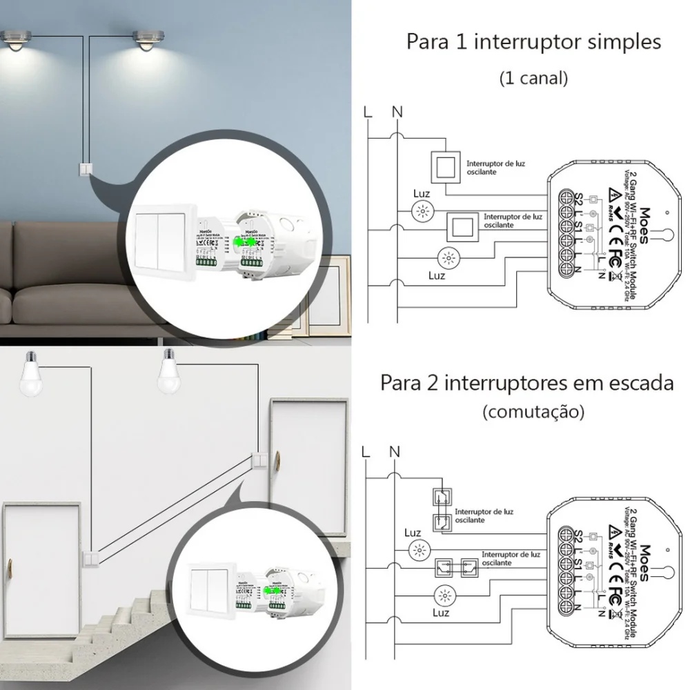 Módulo 2 Canais On/off Rf 433mhz + Wifi