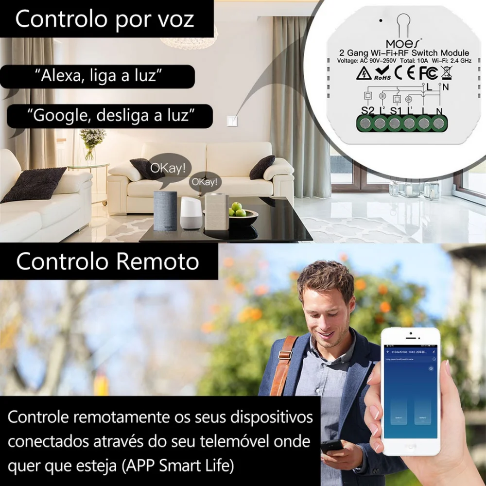 Módulo 2 Canais On/off Rf 433mhz + Wifi