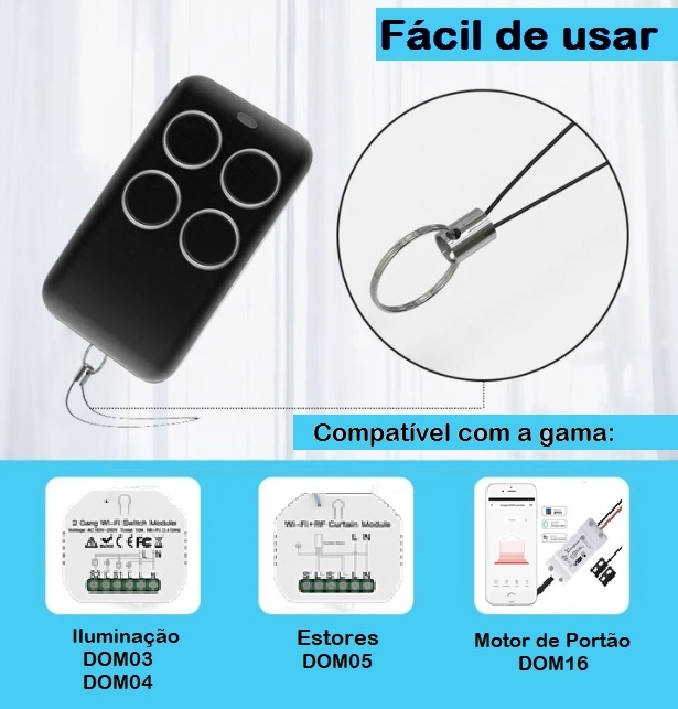 Comando Porta-Chaves de 4 Canais Rf 433mhz