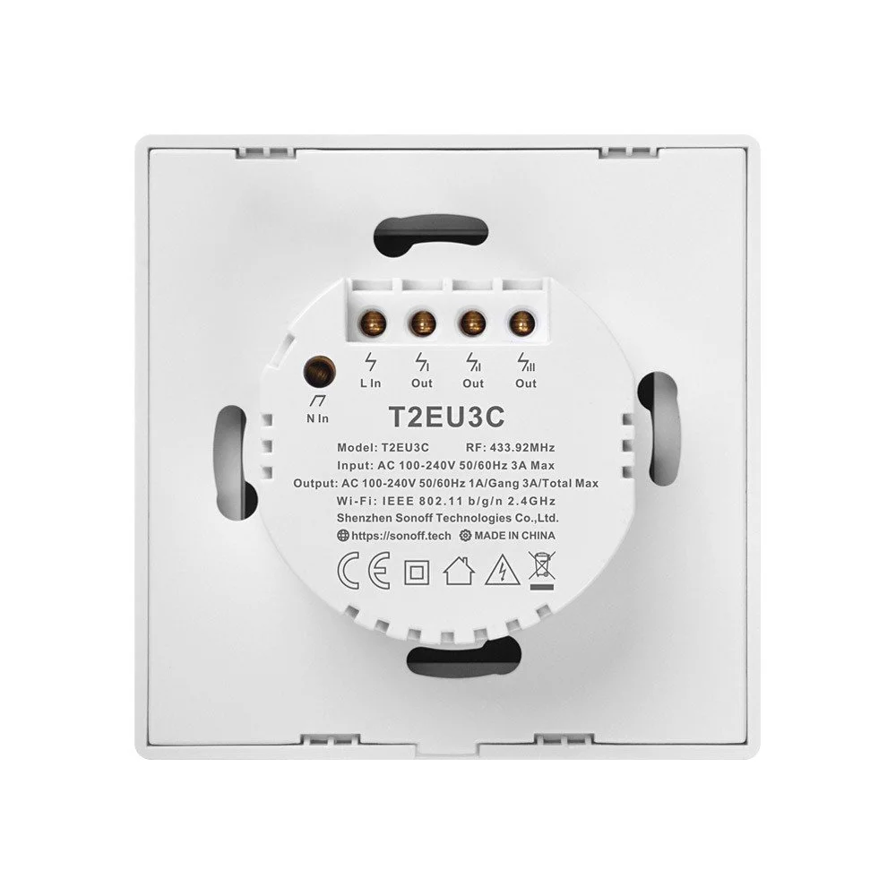 Smart Switch Wifi + Rf 433 Sonoff T2 Eu Tx (3-Cha.