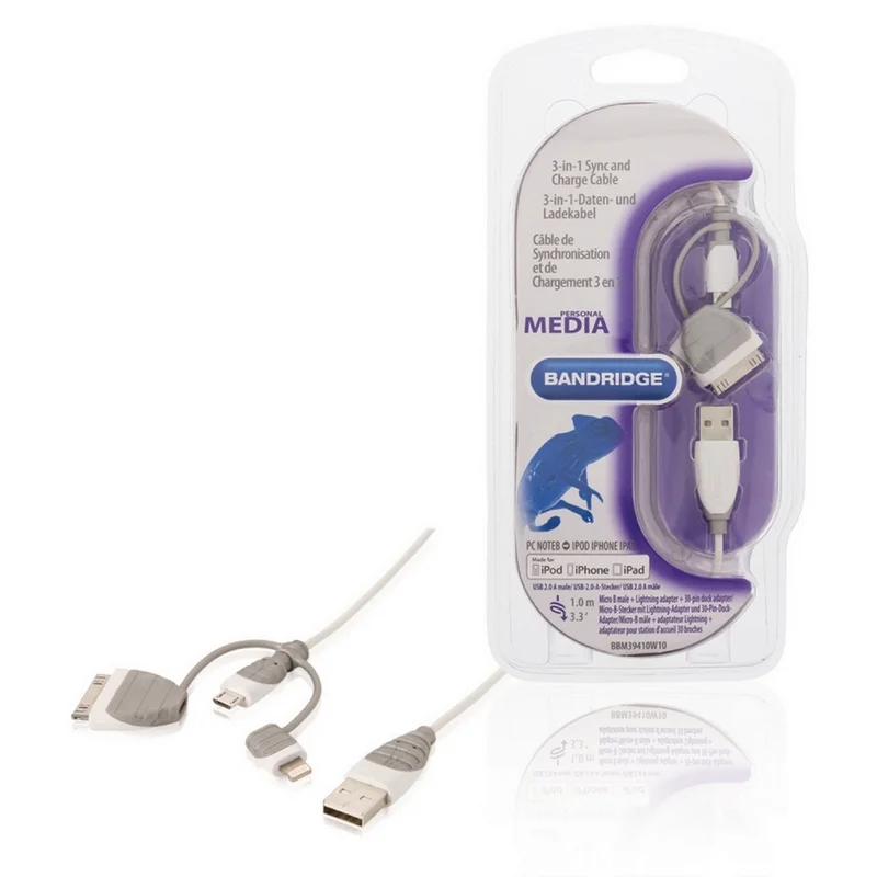 Cable 3 En 1 de Carga Y Sincronización Usb 2.0 a Macho - Micro B Macho Con Adaptador Lightning Integ