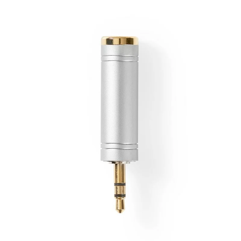 Adaptador de Audio Estéreo | 3.5 Mm Macho | 6,35 Mm Hembra | Chapado En Oro | Recto | Metal | Plata 