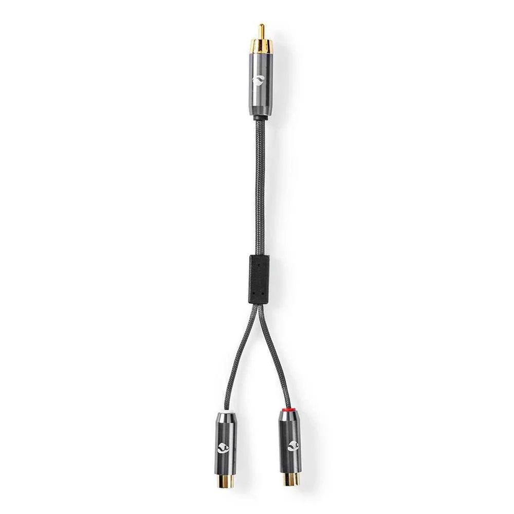 Cable Subwoofer | Rca Macho | 2x Rca Hembra | Chapado En Oro | 0.20 M | Redondo | 4.5 Mm | Gris Meta