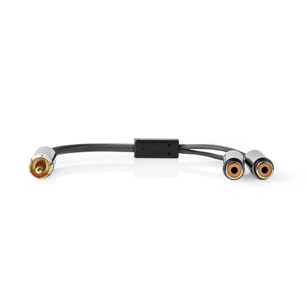 Cable Subwoofer | Rca Macho | 2x Rca Hembra | Chapado En Oro | 0.20 M | Redondo | 4.5 Mm | Gris Meta
