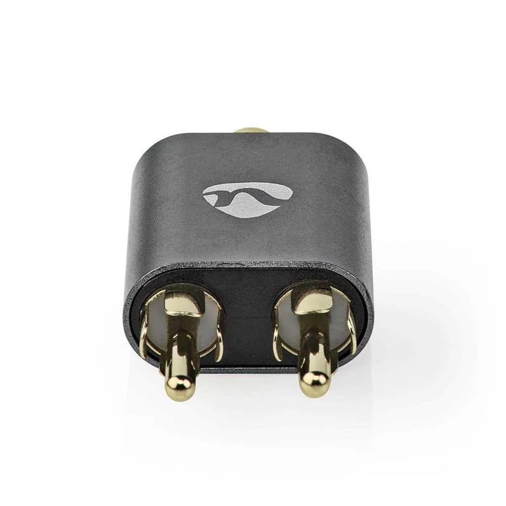Adaptador de Audio Estéreo | 2x Rca Macho | 3.5 Mm Hembra | Chapado En Oro | Recto | Aluminio | Gris