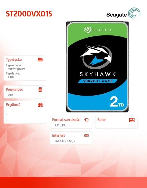 Seagate Surveillance HDD Skyhawk 3.5  2000 Gb Serial Ata
