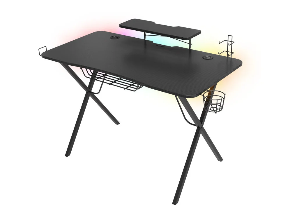 Secretária Genesis Holm 300 RGB Preto Aço Madeira Mdf 