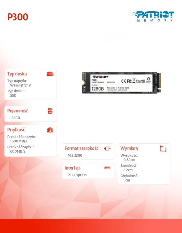 Ssd Patriot P300 M.2 Pci-Ex4 Nvme 128 Gb
