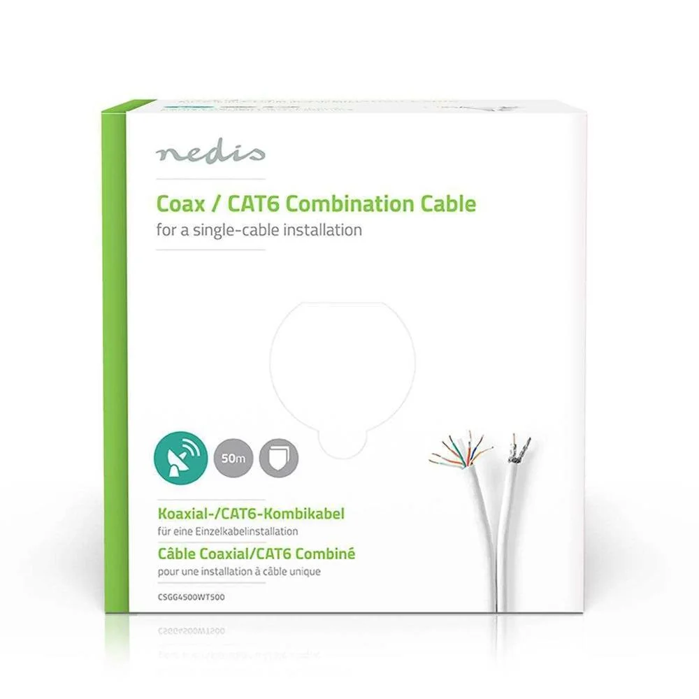 Bobine Cabo Duplo Coaxial Rg58 / Cat6 50m - Nedis