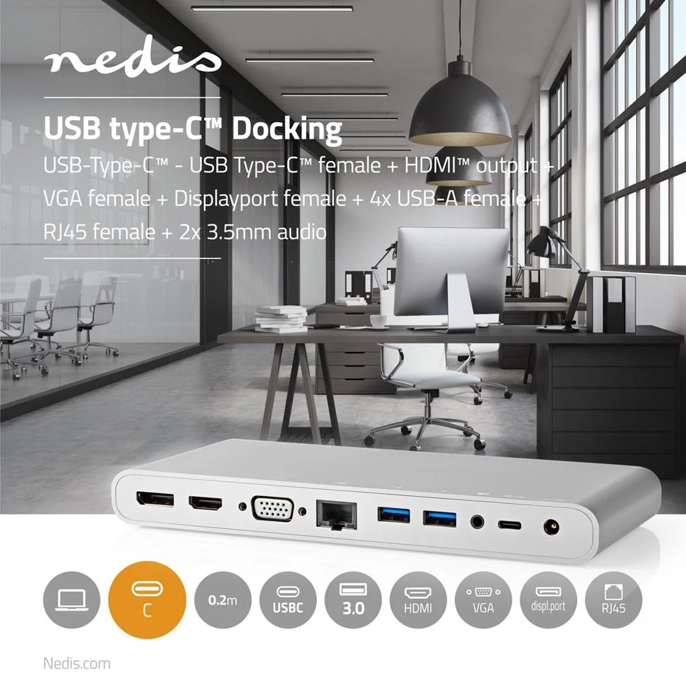 Estación de Acoplamiento Usb | Usb 3.2 Gen 1 | Usb-C Macho | Displayport Hembra / Hdmi  Hembra / R