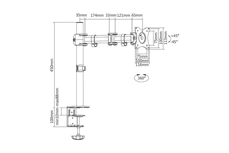 Digitus Tis 15"-27" 1tft 2gelenke Schwarz Max.8kg