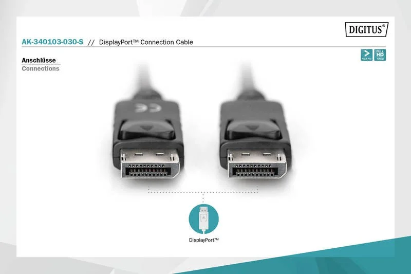 Cable Digitus Video Displayport Dp M/M 3m W/Inter.