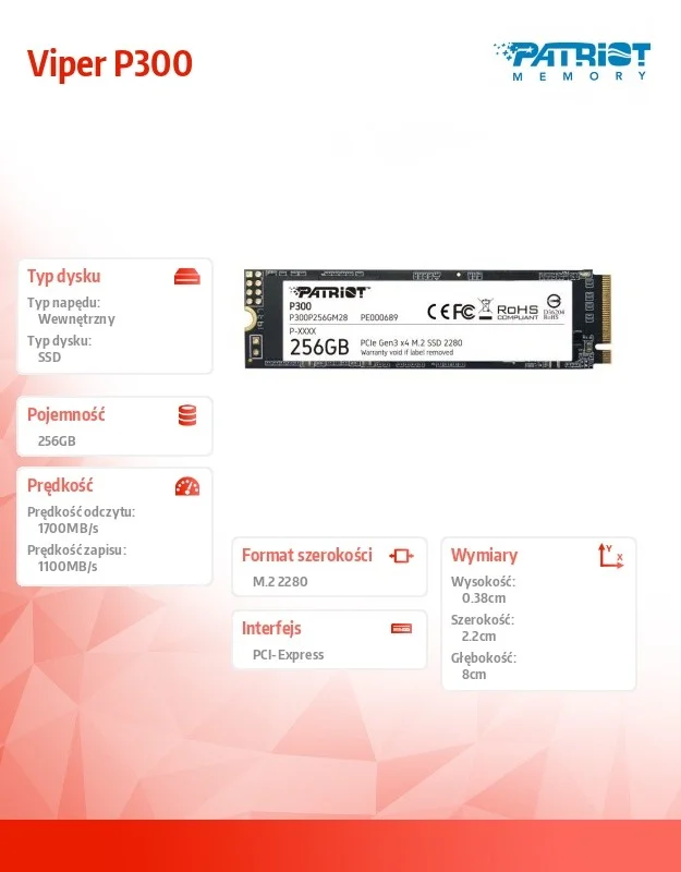 Patriot P300 M.2 Pci-Ex4 Nvme  256gb