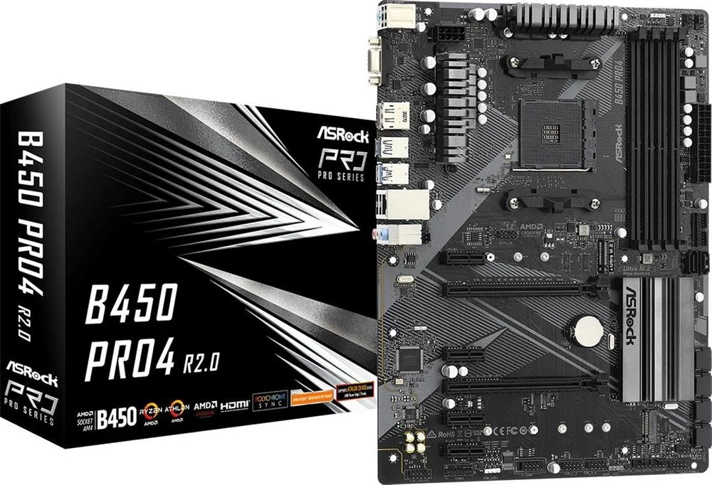 Asrock B450 Pro4 R2.0, Amd, Socket Am4, Amd Athlo.