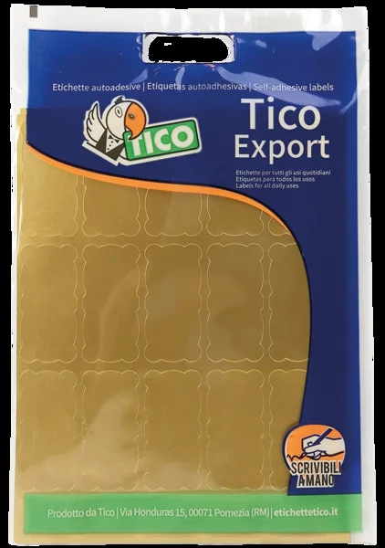 Paquete 10 Hojas Etiquetas Satinadas Oro 45x21 Mm.