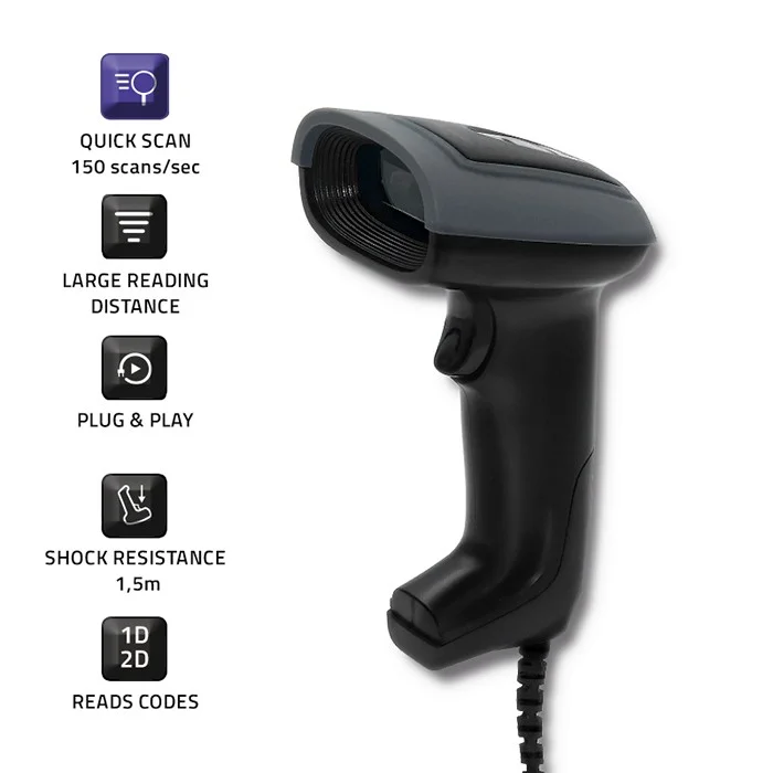 Qoltec 50863 Wired Qr & Barcode Scanner | Usb