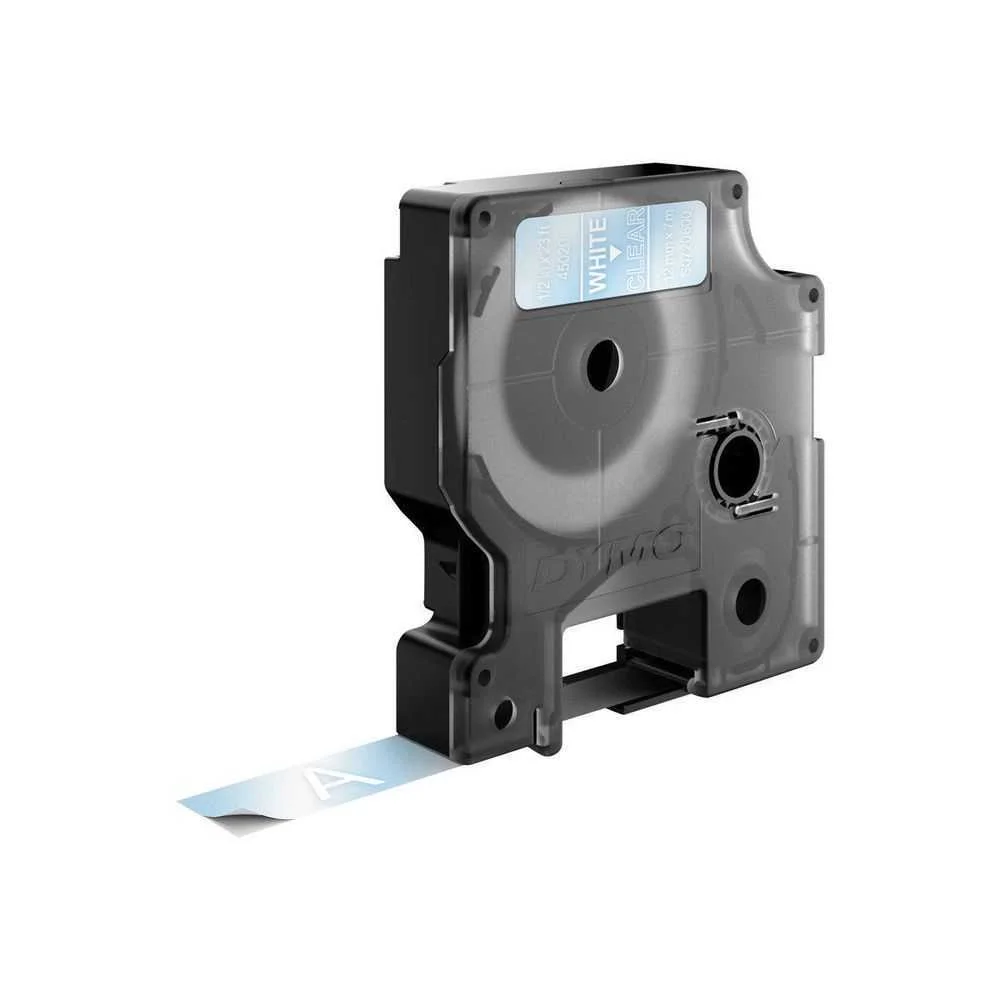 Dymo D1 Label Maker Tape 45020, White On Transparent (12mm X 7m)
