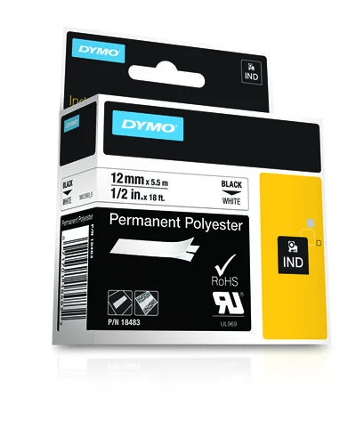 Cinta Rotuladora Rhinopro Polister 12mmx5,5m Negr.