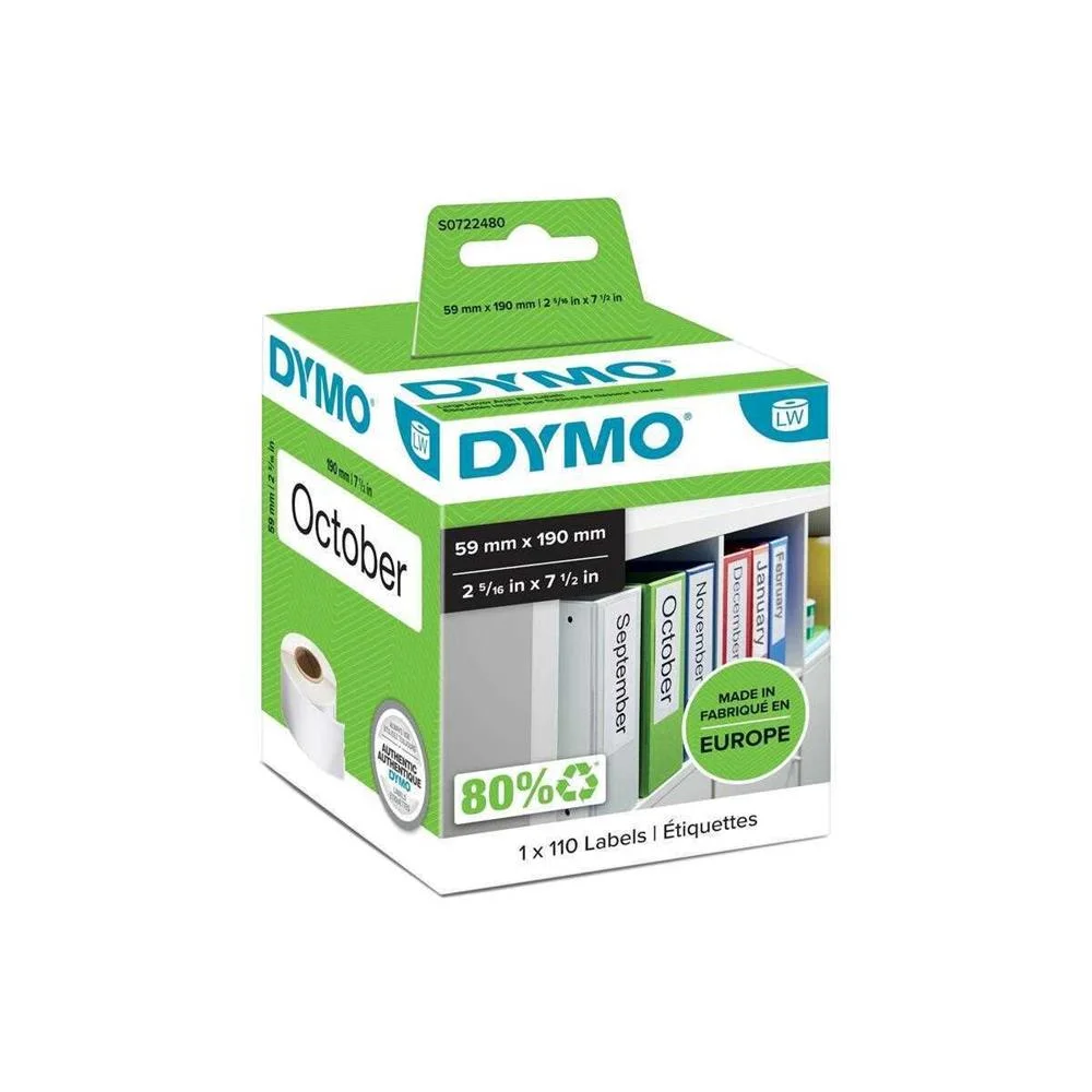 Dymo Labelwriter Folder Labels Wide 99019 (1 X 110 Labels) White Permanent (59mm X 190mm)
