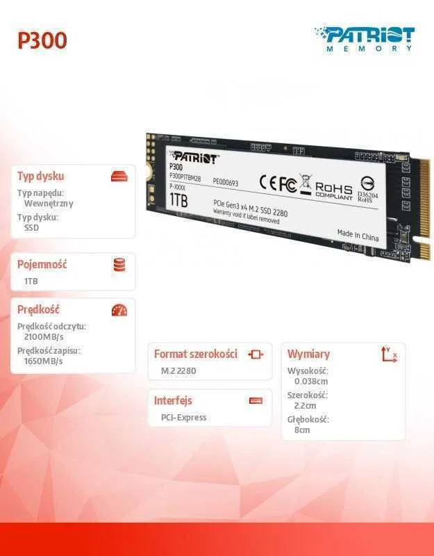 Patriot Memory P300 M.2 1000 Gb Pci Express 3.0 Nvme