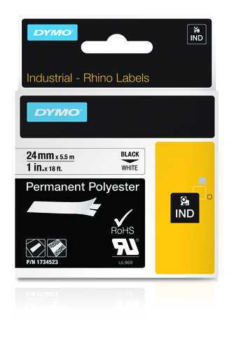 Dymo     Rhino Band Polyes. 24mmx5.5m Schwarz->weiß