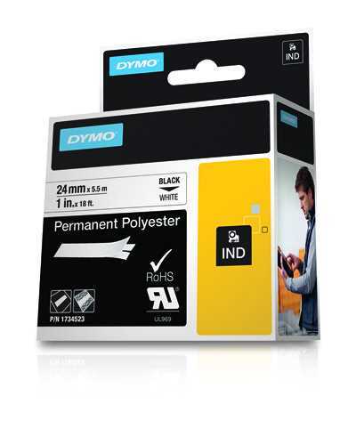 Dymo     Rhino Band Polyes. 24mmx5.5m Schwarz->weiß