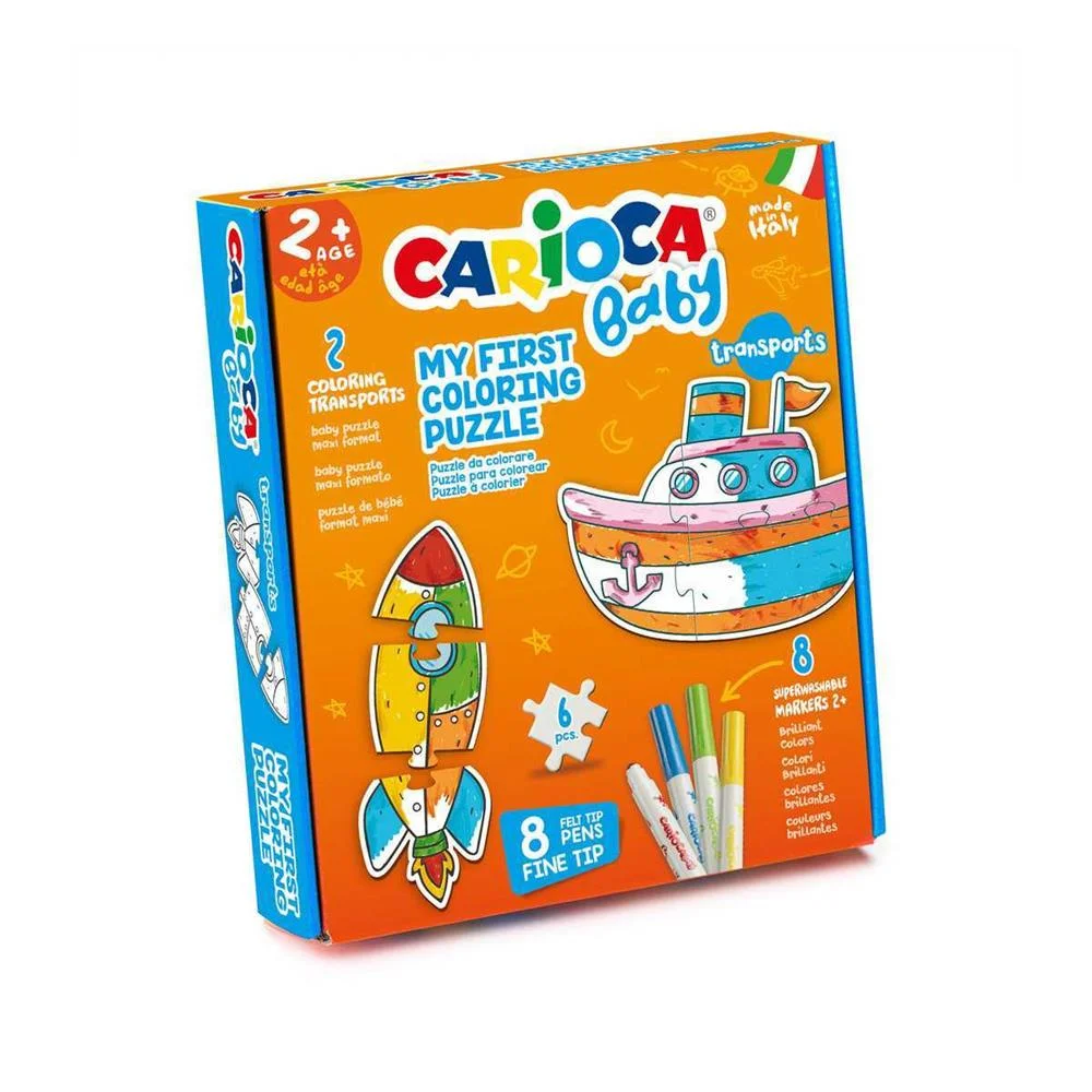 Set Baby Coloring Puzzle Transports Carioca 43080