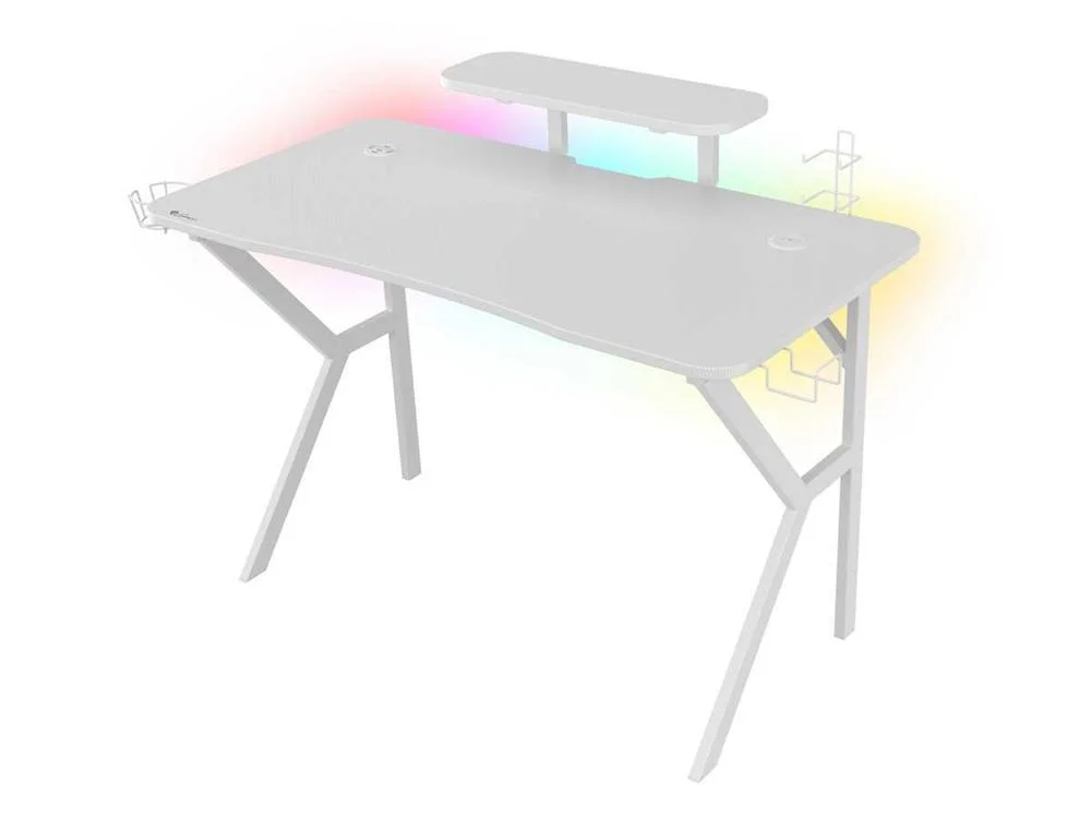 Secretária Gaming Genesis Holm 320 RGB Branco Madeira Mdf 